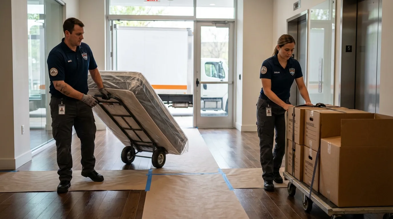 Professional apartment movers loading elevator in Kettle Falls, WA